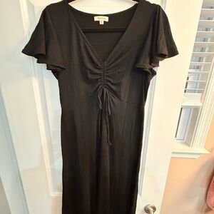 Max Studio Black V-Neck Ruched Tie-Front Maxi Dress